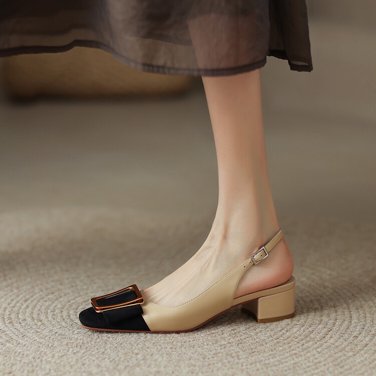 French Style Retro Kitten Heels Women's Chunky Heel High Heels Square Toe Open Heel High Heels DMFV