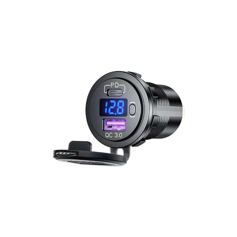Bộ sạc nhanh 12V 24V USB Type C PD QC3.0 có công tắc vôn kế tiện dụng cho xe hơi xe tải/xe máy