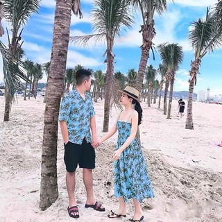 Set Váy Áo cây dừa xanh - váy áo đi biển