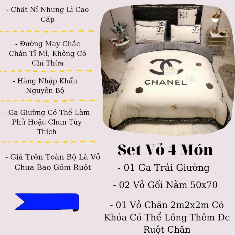 Bộ 4 Món Chăn Ga Gối Nỉ Nhung Thương Hiệu Nhập Khẩu