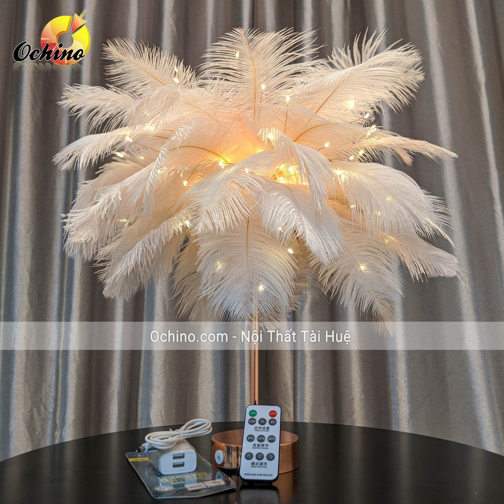Đèn Lông Vũ, Đèn Ngủ Để Bàn Trang Trí Có điều khiển Từ Xa (Hàng Có Sẵn)