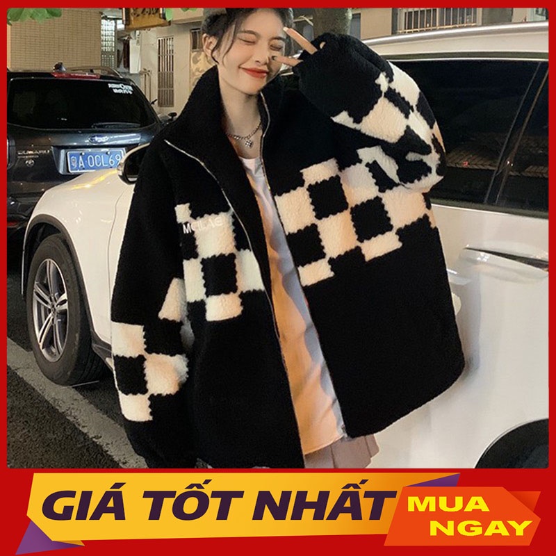 Áo Khoác Lông Cừu Phối Ô Vuông Form Rộng Hàng Quảng Châu M535