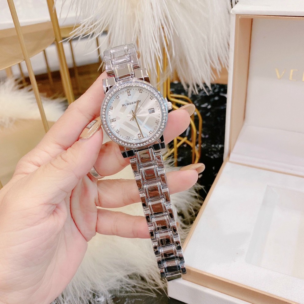 Đồng Hồ Thời Trang Nữ Đeo Tay Burberry FullBox - Đồng Hồ Nữ Cao Cấp dây thép không gỉ viền kim loạ chống nước hàng đẹp