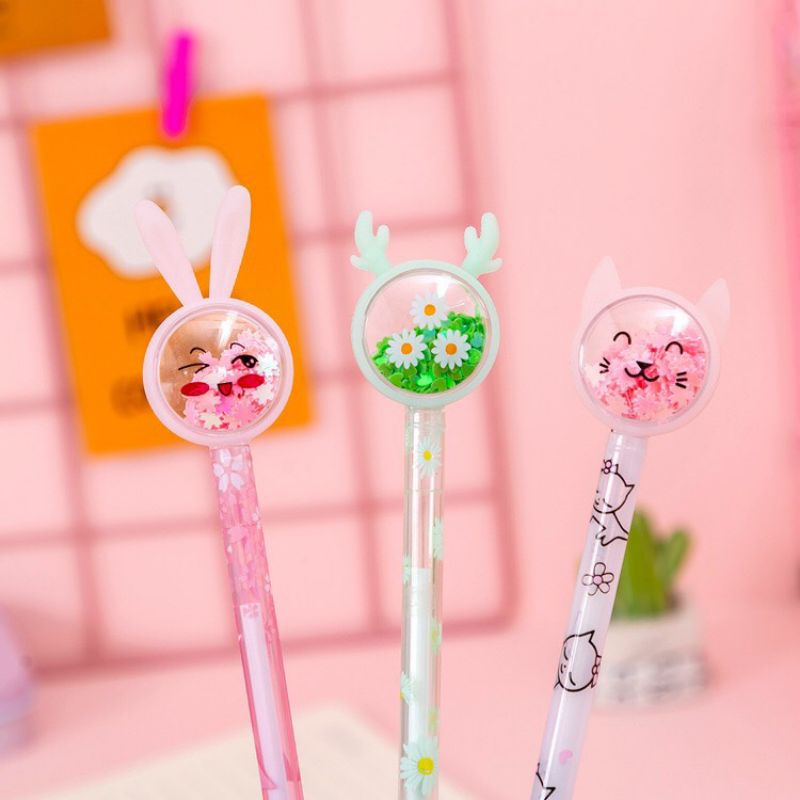 Set 5 chiếc Bút bi nước KIM TUYẾN tai thỏ, hươu ngộ nghĩnh cho bé
