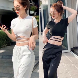 Áo croptop đan dây eo nữ hot