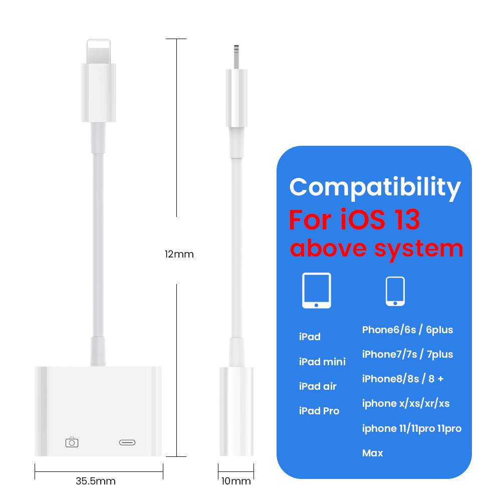 2 in 1 Lightning iPhone to Lightning and USB Port For USB Device Wired Earbuds iPhone