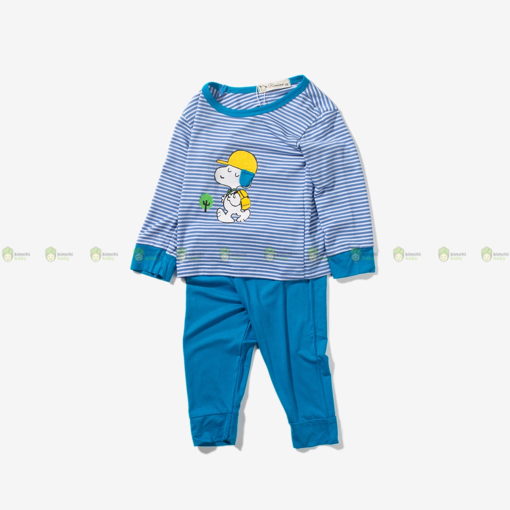 Bộ Dài Tay Bé Gái, Bé Trai KIMCHIBABY Vải Thun Lạnh Hoạ Tiết Sọc Snoopy, Bộ Quần Áo Trẻ Em Thu Đông KWTD2208