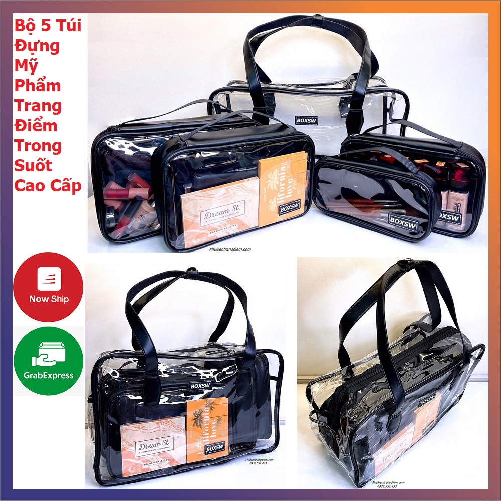 [Size 41CM] Bộ 5 Túi Đựng Mỹ Phẩm Make Up Trong Suốt BOXSW