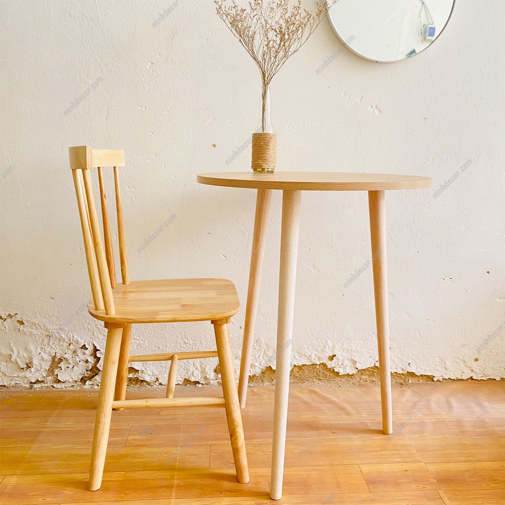 Bàn Trà Tròn Chân Cao 75cm  Màu Gỗ Vintage