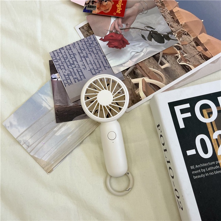 Quạt Mini Cầm Tay Sạc Cổng USB Màu Trắng Kem Phong Cách Hàn Quốc