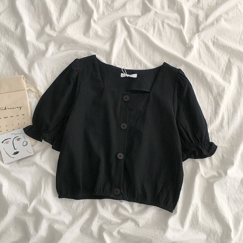 Áo croptop nữ tay phồng áo tay ngắn dễ thương