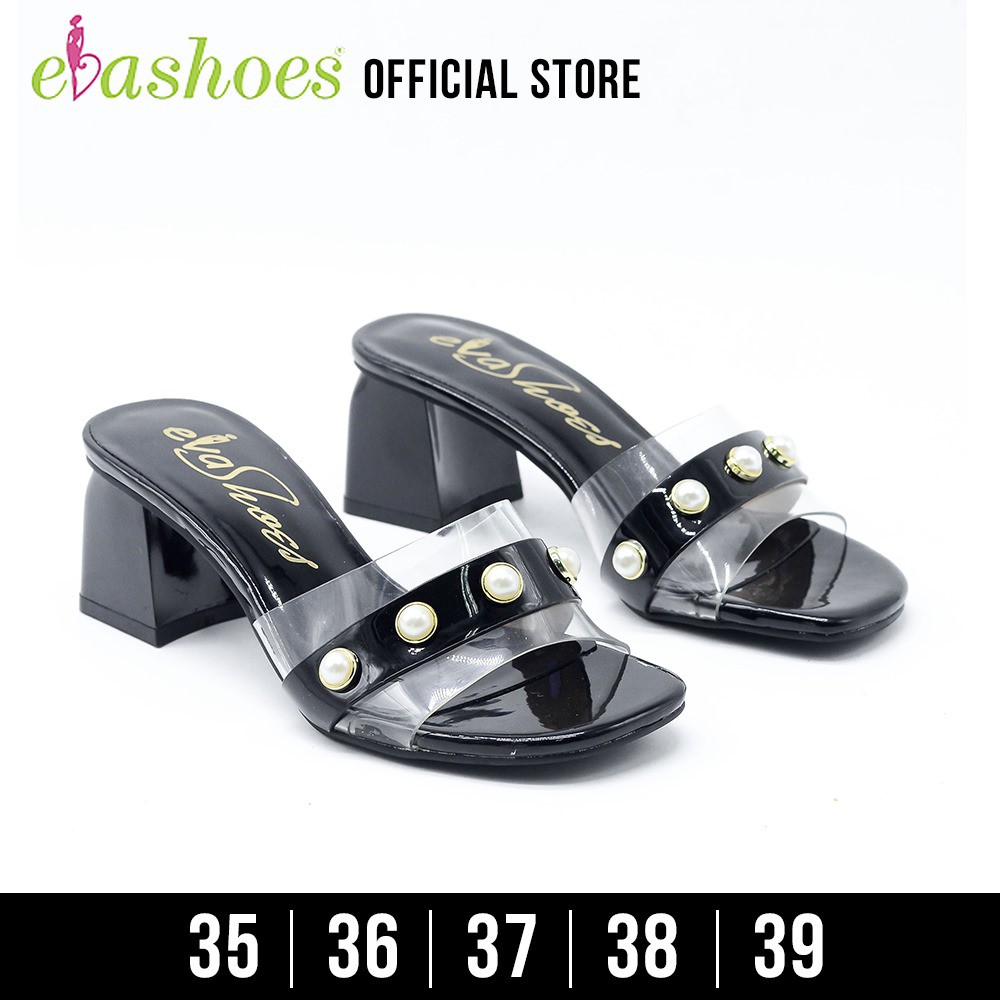 [Mã BMLTA50 giảm 10% đơn 99K] Dép Cao Gót Quai Ngang Phối Nhựa Trong 6cm Evashoes - Eva1088(Màu Đen,Kem,Hồng)