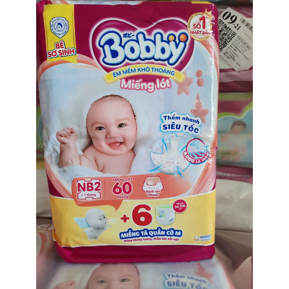 Miếng lót sơ sinh bobby newborn1 108 miếng tặng 9m tã dán sơ sinh,tã lót cho bé nb2 60 miếng tặng 6m tả quần size M