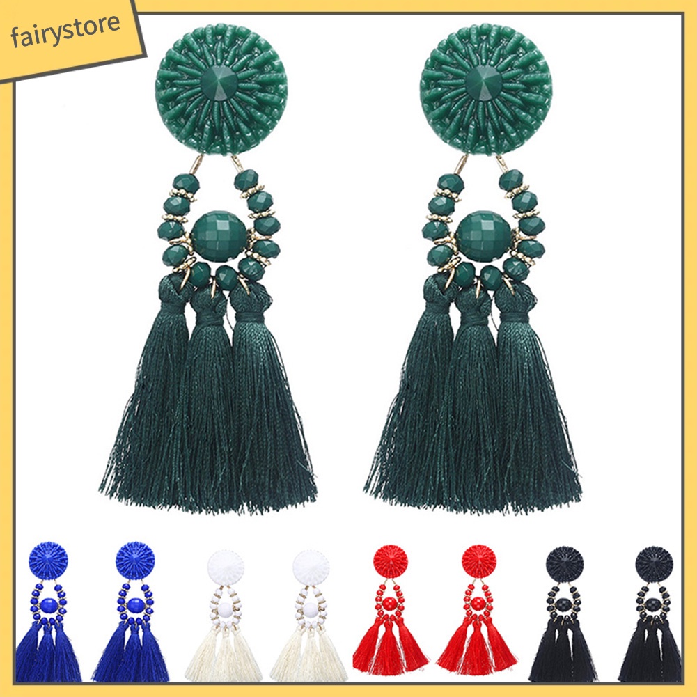 Khuyên Tai Chuỗi Đính Hạt Phong Cách Dân Tộc Cổ Điển