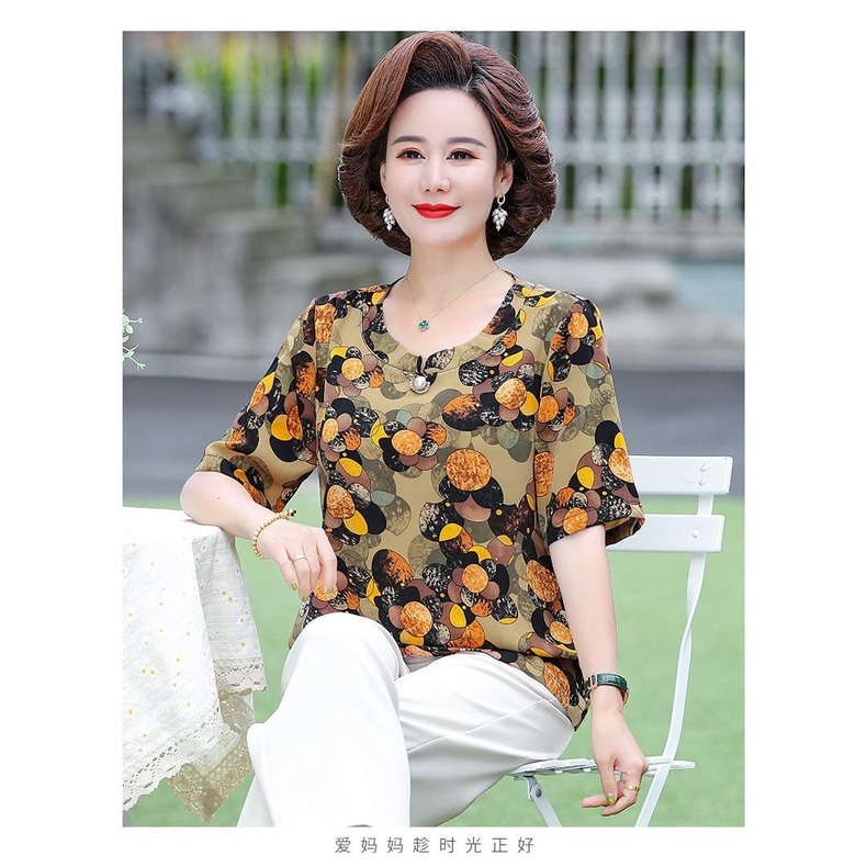 Set Áo Chiffon Ngắn Tay Và Quần Dài Thời Trang Phương Tây Cho Phụ Nữ Trung Niên 40-50 Tuổi