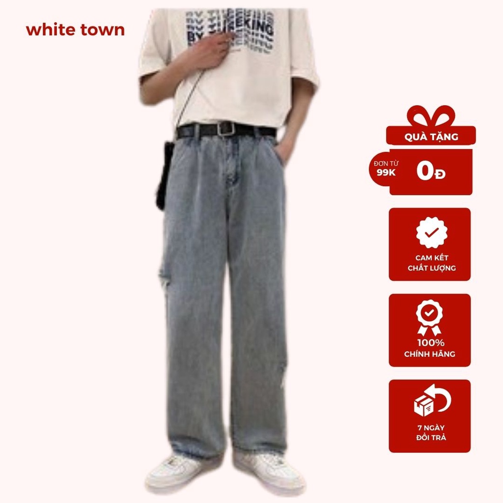 Quần jean nam, nữ, baggy, ống suông rộng,rách sườn độc đáo