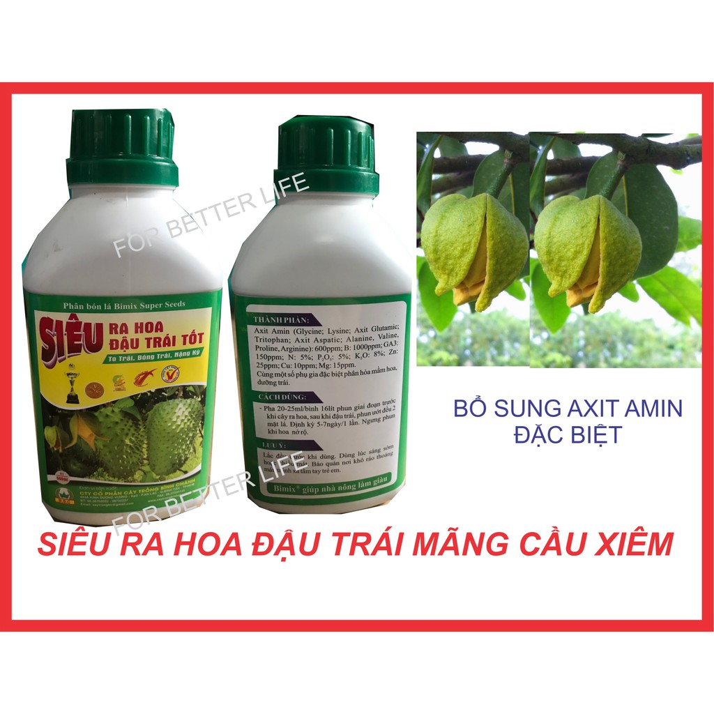 Phân bón lá Ra hoa đậu trái Mãng Cầu Xiêm Bimix Super chai 500ml