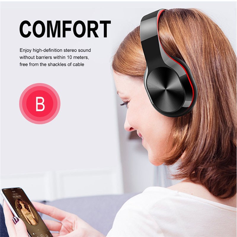 Tai nghe bluetooth T5 tai nghe có thể gập lại tai nghe trầm có thể giảm tiếng ồn, hỗ trợ chèn thẻ TF