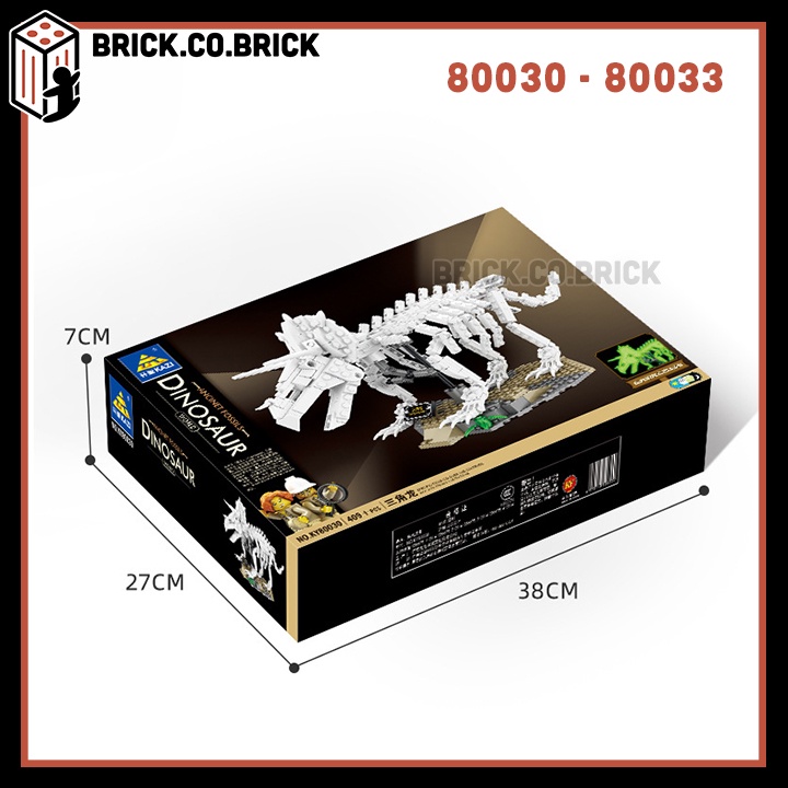Mô Hình Lắp ráp Xương Khủng Long Hóa Thạch Dạ Quang (Phát Sáng) gồm Khủng long bay T Rex và Khủng long ăn cỏ 80030