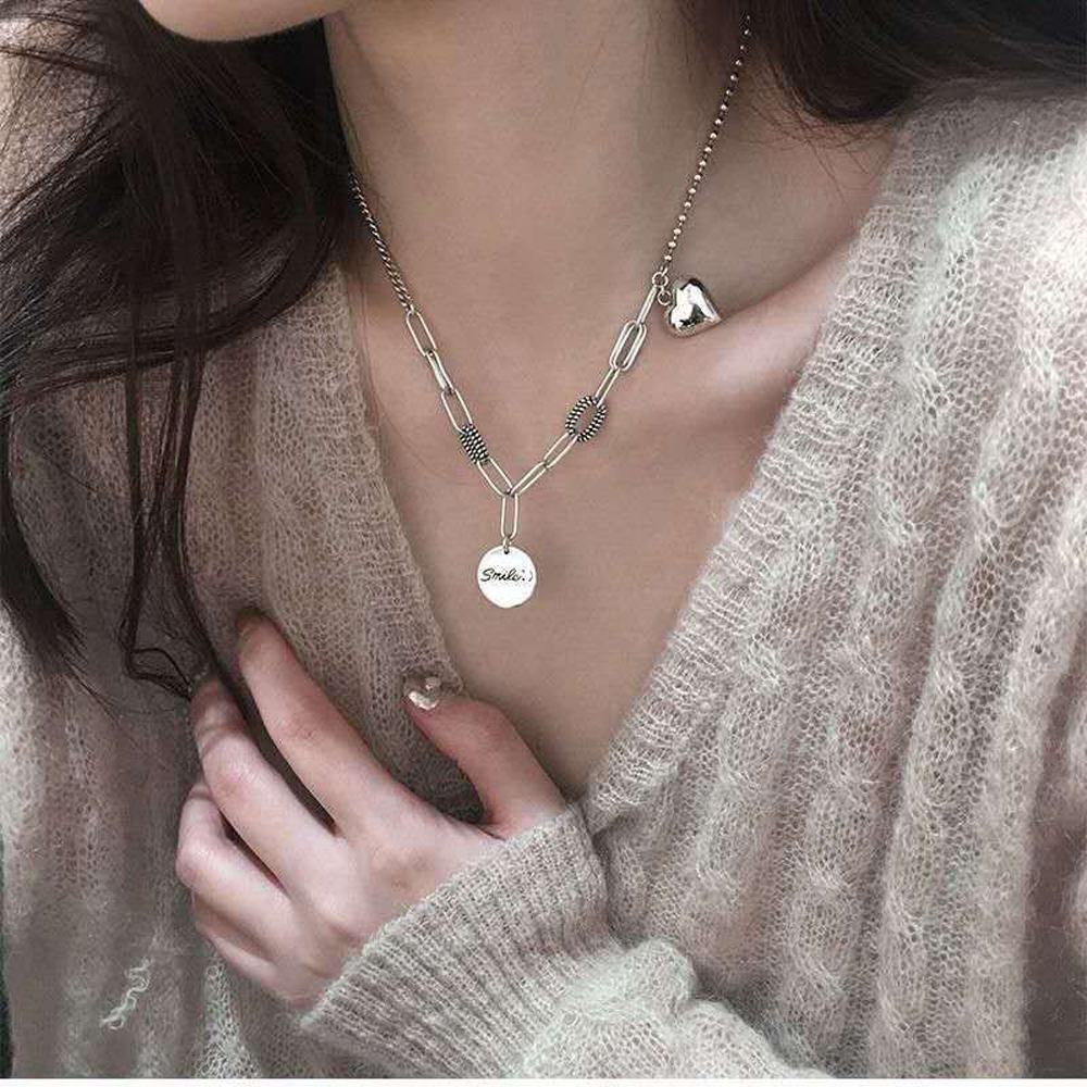 vòng cổ Hợp Kim Mặt Hình Trái Tim Khắc Chữ S925 Thời Trang Cho Nữ