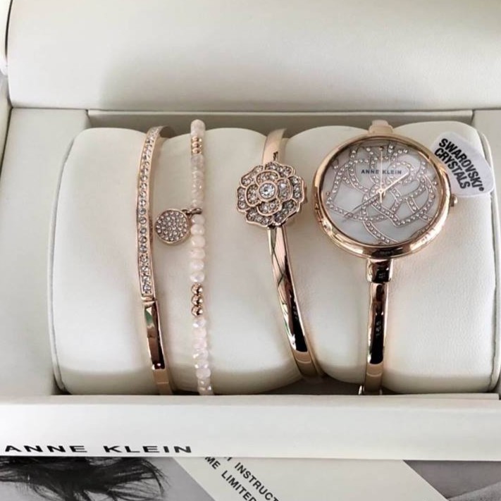 set đồng hồ vòng tay nữ Anne Klein AK/3080RGST đẹp tuyệt vời size 32mm rose gold