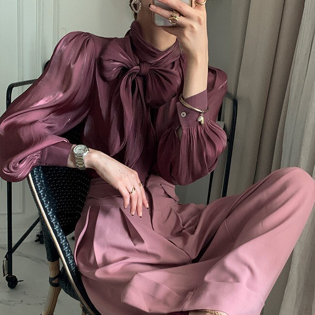 Áo Sơ Mi Cổ Nơ Dài Tay Bồng The Rolls Satin Blouse JULL-LOG