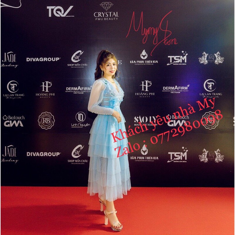 Đầm xoè tay dài lưới tầng xếp kết hoa nổi TIPBLE T DRESS -MS27V-Size S/M/L/XL đến 64kg