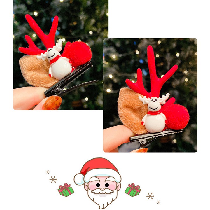 Kẹp tóc Giáng sinh, Set 2 kẹp tóc Noel sừng tuần lộc phối phụ kiện phù hợp để hóa trang chụp ảnh Baby-S - SNOEL006