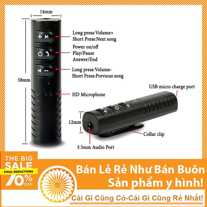 Bộ Thu Bluetooth Audio 4.0 Biến Tai Nghe Thường Thành Tai Nghe Bluetooth