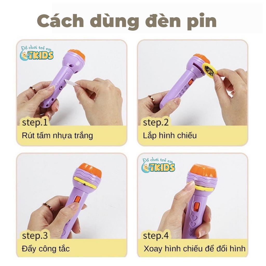 Đèn Pin Chiếu Hình Cho Bé, Đèn Pin Chiếu Hình 80 Thẻ Đáng Yêu | Đồ Chơi Học Tập Kích Thích Não Cho Bé