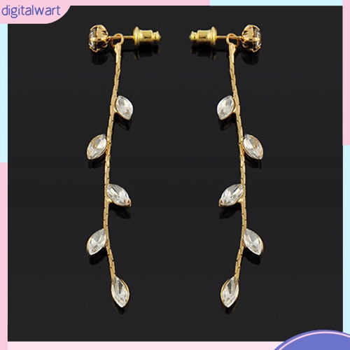 Cặp khuyên tai hình lá liễu dài đính đá quý nhân tạo sang trọng cá tính dành cho nữ