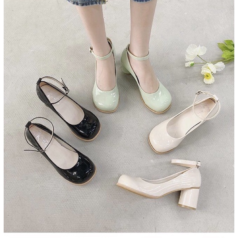 Giày búp bê MaryJane cao gót đế trụ tròn style vintage cho nữ Eudora899 G2