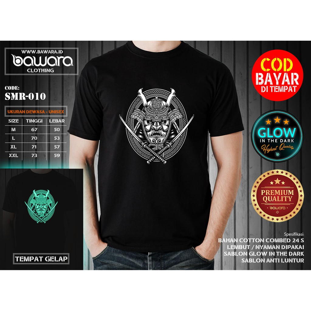 Áo Thun Bawara Chiến Binh SAMURAI Nhật Bản / RONIN / Dạ Quang Trong Bóng Tối
