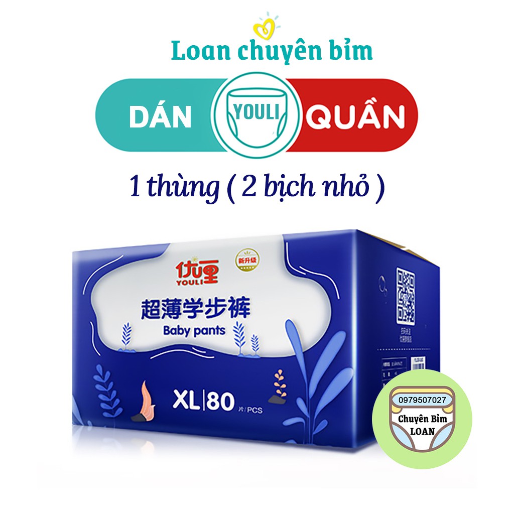 Bỉm YOULI Xanh Cao Cấp dán/quần S112/M92/L84/XL80