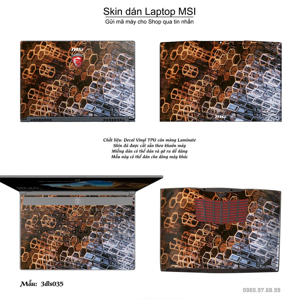 Skin dán Laptop MSI in hình 3D Color (inbox mã máy cho Shop)