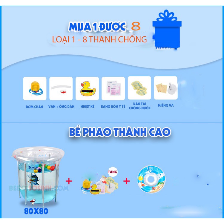 Bể bơi cho bé thành cao kèm PHAO BƠI 8 THANH CHỐNG BỂ ĐỦ PHỤ KIỆN CHÍNH HÃNG