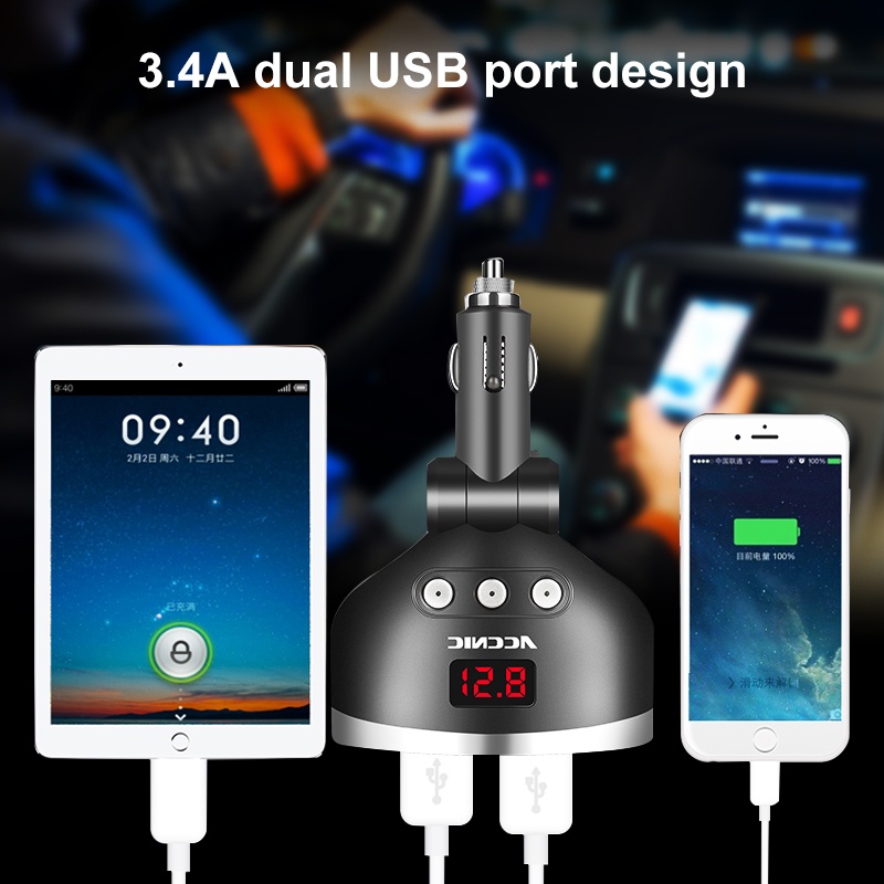 Tẩu Sạc Xe Hơi 120W 5 Cổng USB 3 Cổng Có Đèn Led Hiển Thị Vôn Kế Cho Android iPhone
