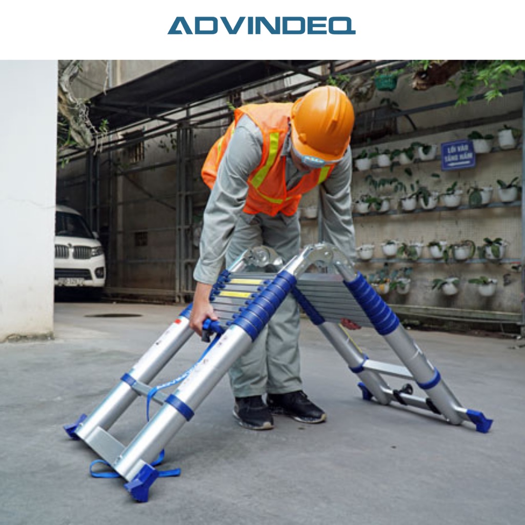 Thang nhôm chữ A rút gọn ADVINDEQ ADT709B, khóa gấp tự động an toàn, bảo hành 24 tháng chính hãng
