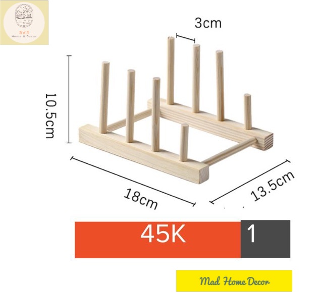 Giá úp, Kệ để cốc chén, đĩa, vung nồi bằng gỗ kháng khuẩn an toàn tuyệt đối