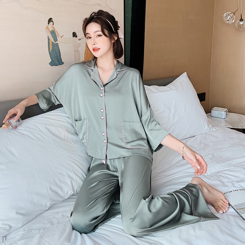 Bộ Ngủ Lụa, Bộ pijama, chất Siêu mềm mịn, Cam Kết không bai xù, phong cách thanh lịch, có thể mặc ở nhà hoặc ra ngoài | BigBuy360 - bigbuy360.vn