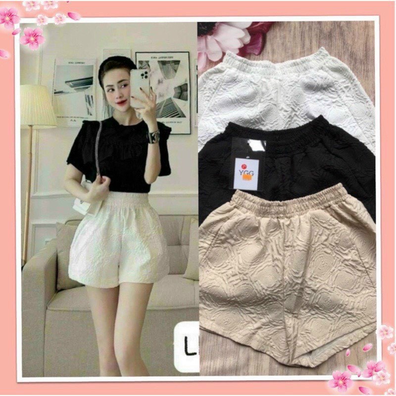 quần short đùi lưng chun dập hoa nổi xinh kl