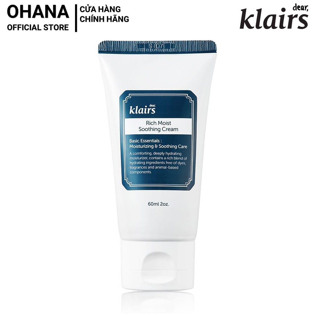 Kem dưỡng ẩm sâu dành cho da khô, mất nước Dear, Klairs Rich Moist Soothing Cream (60ml/80ml)