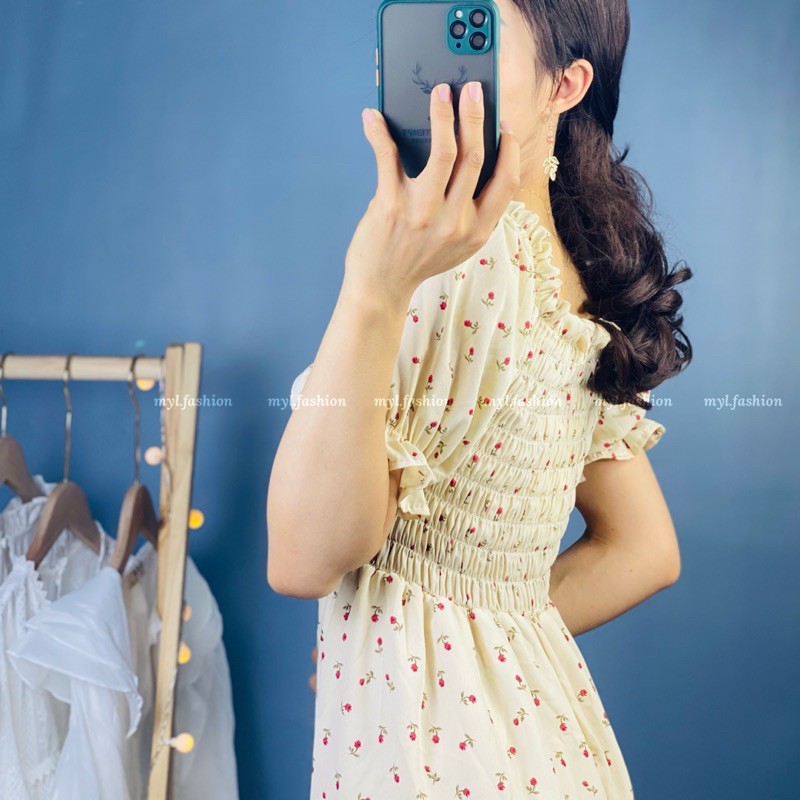 Đầm hoa nhí chun ngực myl.fashion, Váy trễ vai chun ngực vintage | BigBuy360 - bigbuy360.vn