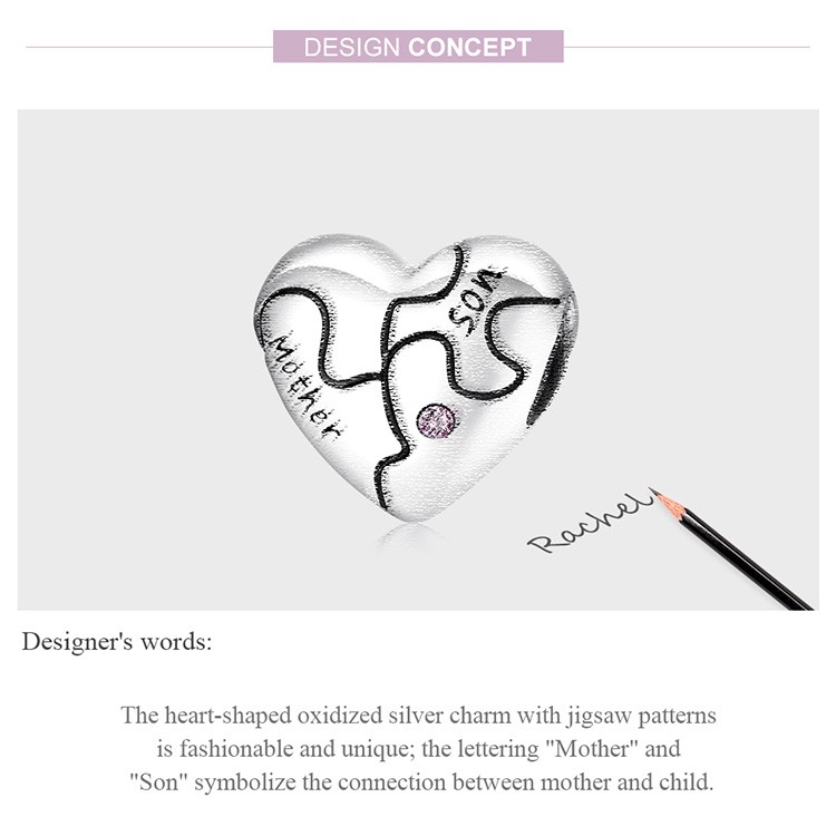 Mặt trang sức Bamoer Scc1976 bạc 925 hình trái tim mảnh ghép chuyên dụng làm vòng tay DIY thanh lịch