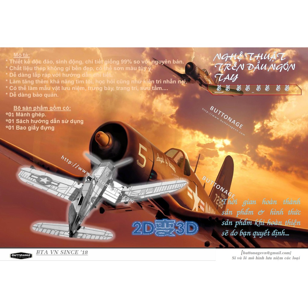 Mô Hình Lắp Ghép kim Loại 3D Máy Bay Vought F4U Corsair
