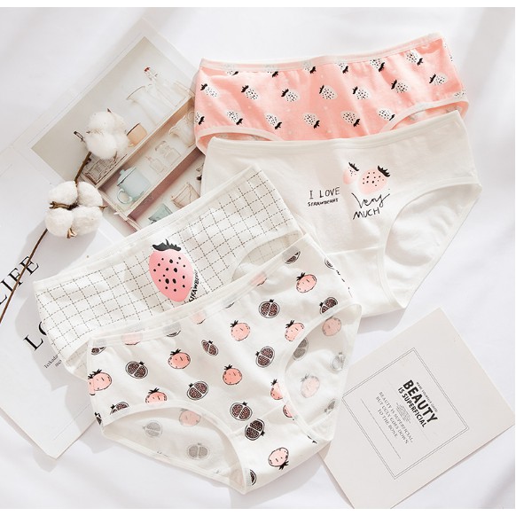 Combo 4 quần lót nữ cotton trái dâu caro