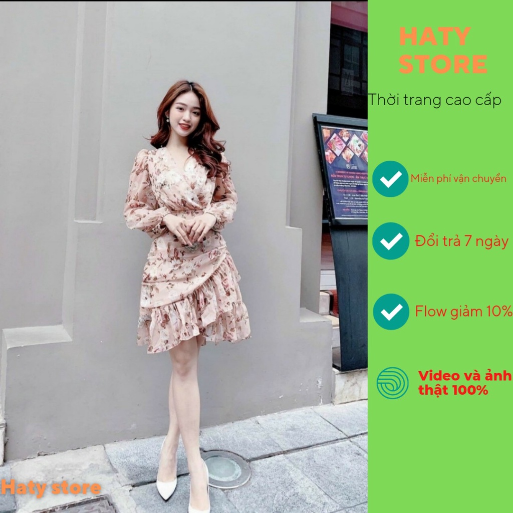 Đầm mẫu mới thiết kế dáng chữ A xếp tầng cánh tiên HA101 chất lụa in hoa, váy chữ A cao cấp thời trang HATY STORE