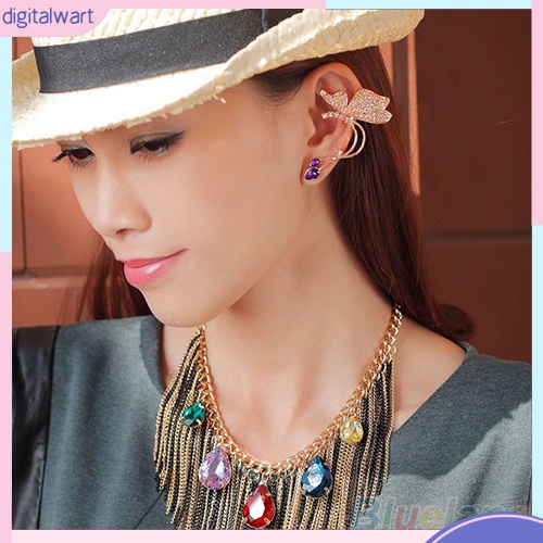 Hoa tai dạng kẹp hình bướm đính pha lê sang trọng cho nữ