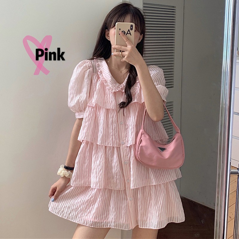 JANE SẴN Váy tầng sơ mi kẻ sọc Pinky xinh xắn J0057 | BigBuy360 - bigbuy360.vn