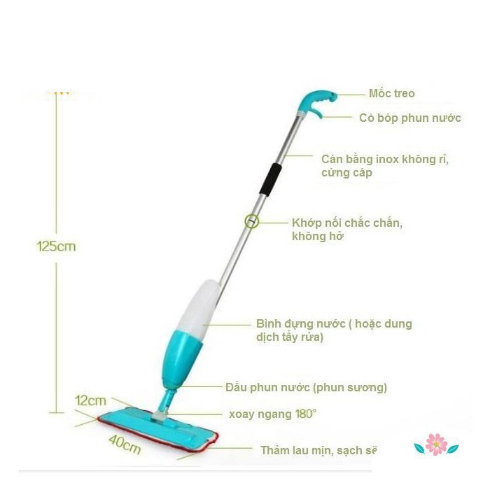 Cây Lau Nhà Kèm Bình Xịt Nước Thông Minh - Chổi lau nhà lau kính cán dài có bình xịt xoay 360